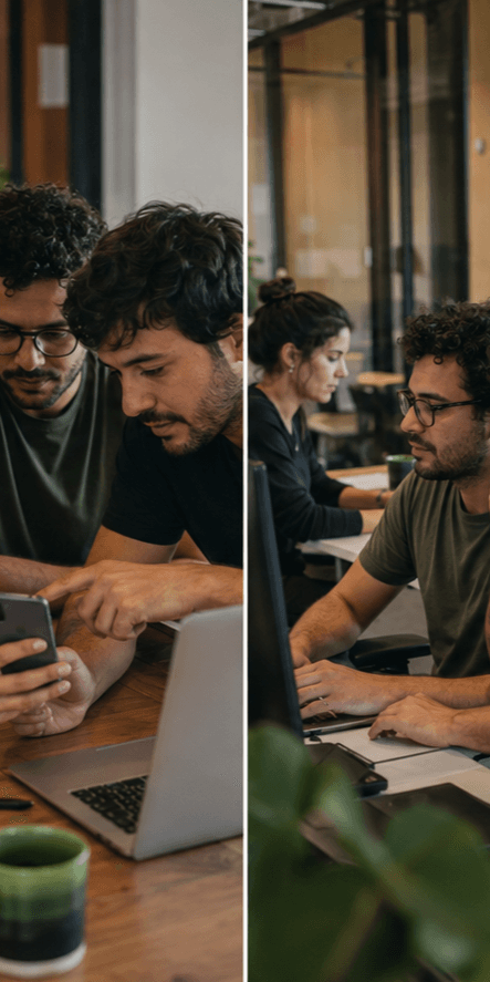 Equipe reunida mapeando processos durante uma descoberta técnica
