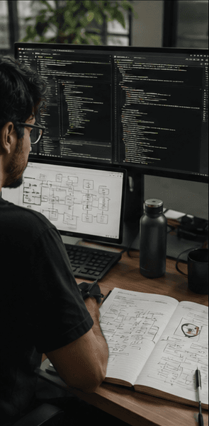 Engenheiro desenvolvendo uma arquitetura de software